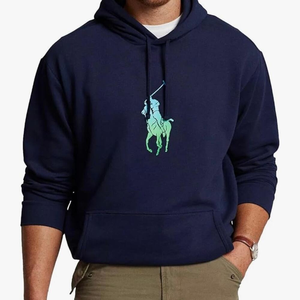 NWT Mens Polo Ralph Lauren Blue Ombre Big Pony Logo Fleece Pullover Hoodie $148